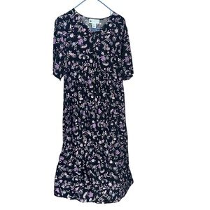 Ella Simone Black 100% Rayon Floral Short Sleeve V Neck Maxi Dress sz 1X women’s